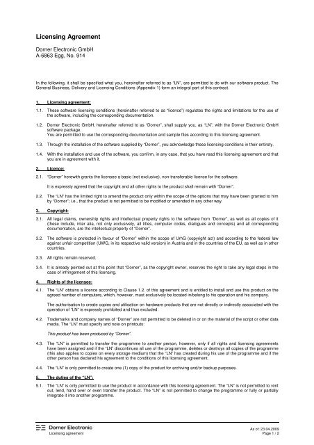 Lizenzvereinbarung - Allgemein - ENGLISCH Stand 2009 04 23