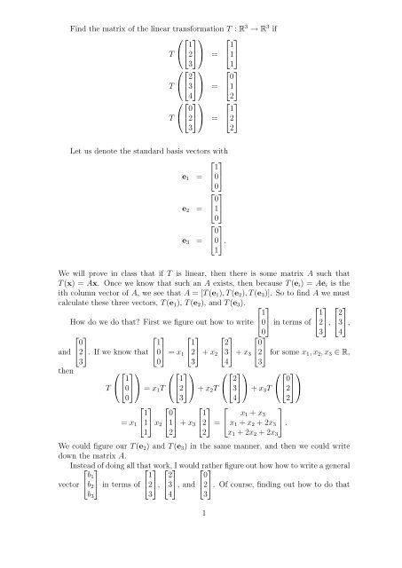 Find The Matrix Of The Linear Transformation T R 3 R3 If T