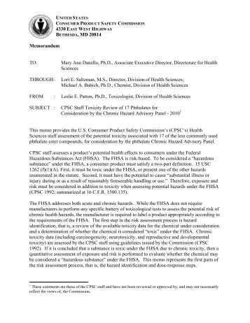 CPSC Staff Toxicity Review of 17 Phthalates for - Consumer Product ...