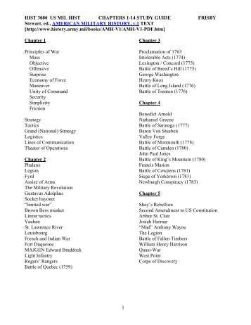 1 HIST 3080 US MIL HIST CHAPTERS 1-14 STUDY GUIDE FRISBY ...