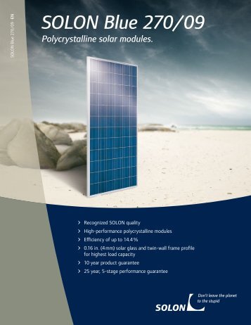 SOLON Blue 270/09 Polycrystalline solar modules.