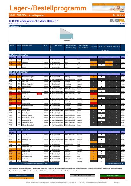 10.01. DUROPAL Arbeitsplatten - Stadelbauer Holzhandels GmbH