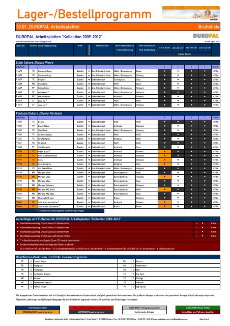 10.01. DUROPAL Arbeitsplatten - Stadelbauer Holzhandels GmbH