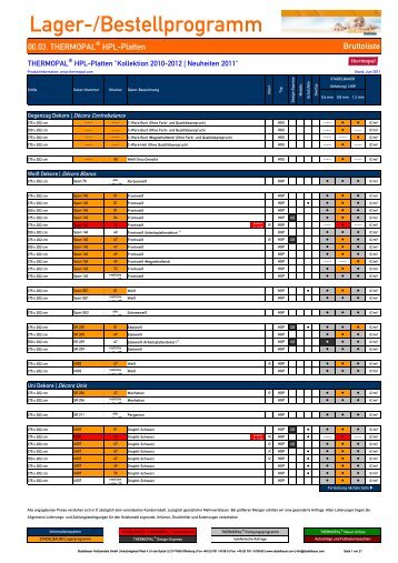 00.03. THERMOPAL ® HPL-Platten "Kollektion 2010-2012/Neuheiten