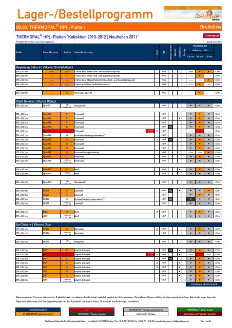 00.03. THERMOPAL ® HPL-Platten "Kollektion 2010-2012/Neuheiten