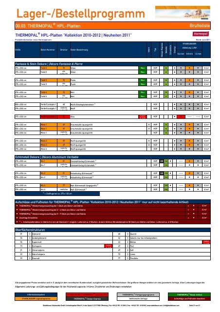 00.03. THERMOPAL ® HPL-Platten "Kollektion 2010-2012/Neuheiten