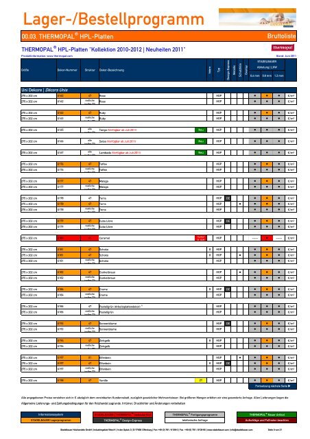 00.03. THERMOPAL ® HPL-Platten "Kollektion 2010-2012/Neuheiten