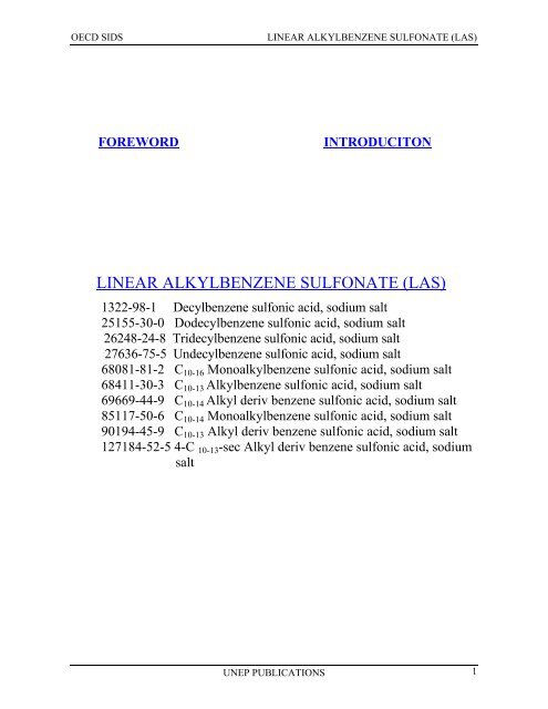 LINEAR ALKYLBENZENE SULFONATE (LAS) - UNEP Chemicals