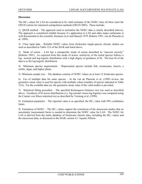 LINEAR ALKYLBENZENE SULFONATE (LAS) - UNEP Chemicals