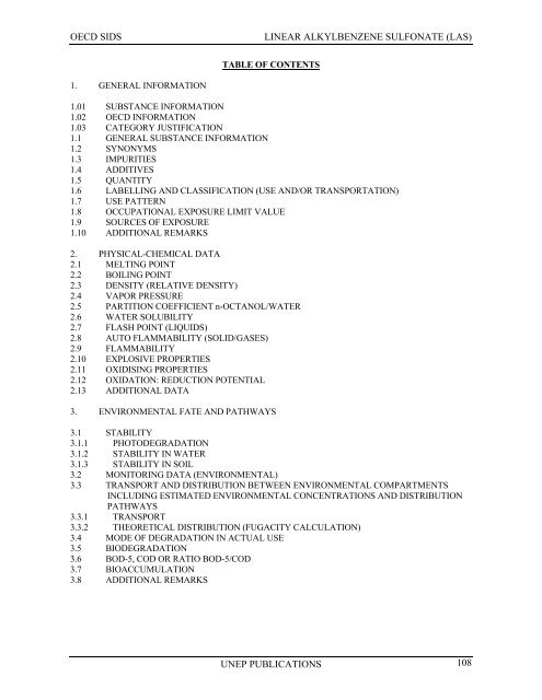 LINEAR ALKYLBENZENE SULFONATE (LAS) - UNEP Chemicals