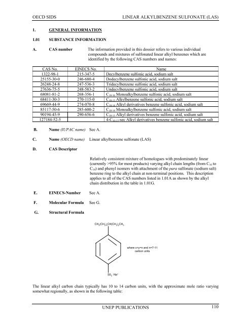 LINEAR ALKYLBENZENE SULFONATE (LAS) - UNEP Chemicals