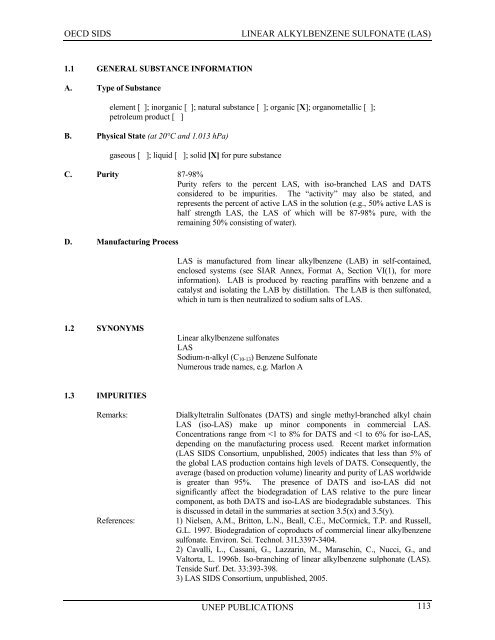 LINEAR ALKYLBENZENE SULFONATE (LAS) - UNEP Chemicals