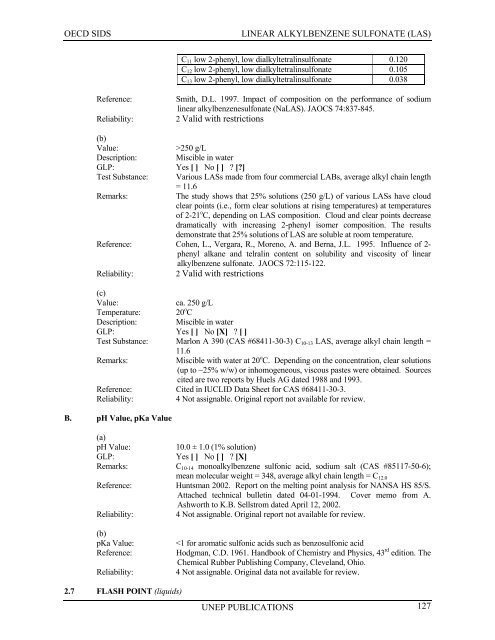 LINEAR ALKYLBENZENE SULFONATE (LAS) - UNEP Chemicals