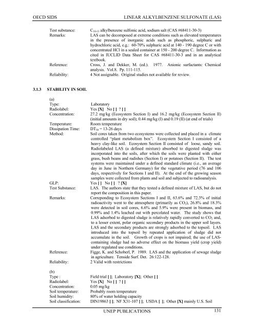 LINEAR ALKYLBENZENE SULFONATE (LAS) - UNEP Chemicals