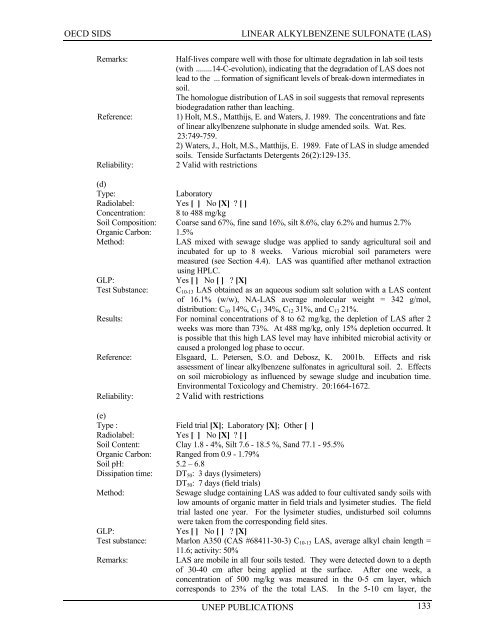 LINEAR ALKYLBENZENE SULFONATE (LAS) - UNEP Chemicals