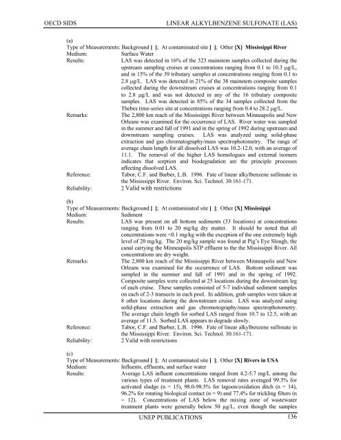 LINEAR ALKYLBENZENE SULFONATE (LAS) - UNEP Chemicals