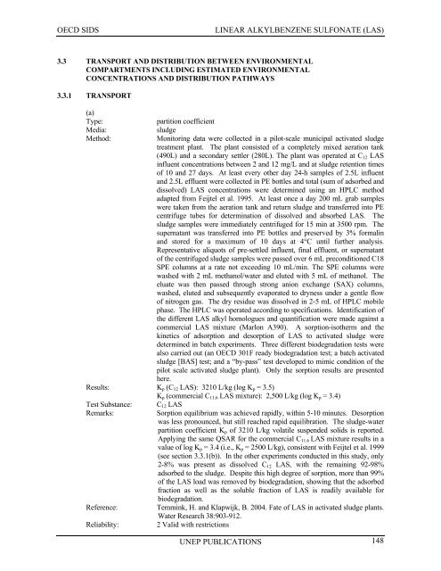 LINEAR ALKYLBENZENE SULFONATE (LAS) - UNEP Chemicals