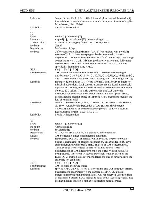 LINEAR ALKYLBENZENE SULFONATE (LAS) - UNEP Chemicals