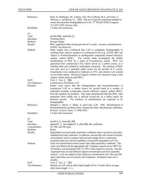 LINEAR ALKYLBENZENE SULFONATE (LAS) - UNEP Chemicals