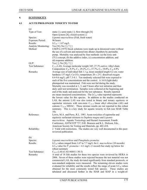 LINEAR ALKYLBENZENE SULFONATE (LAS) - UNEP Chemicals