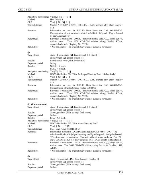 LINEAR ALKYLBENZENE SULFONATE (LAS) - UNEP Chemicals