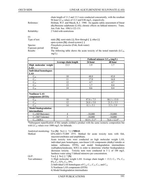 LINEAR ALKYLBENZENE SULFONATE (LAS) - UNEP Chemicals