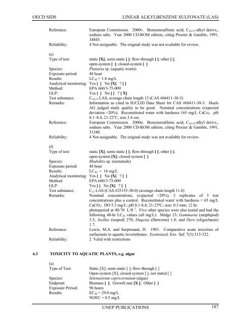 LINEAR ALKYLBENZENE SULFONATE (LAS) - UNEP Chemicals