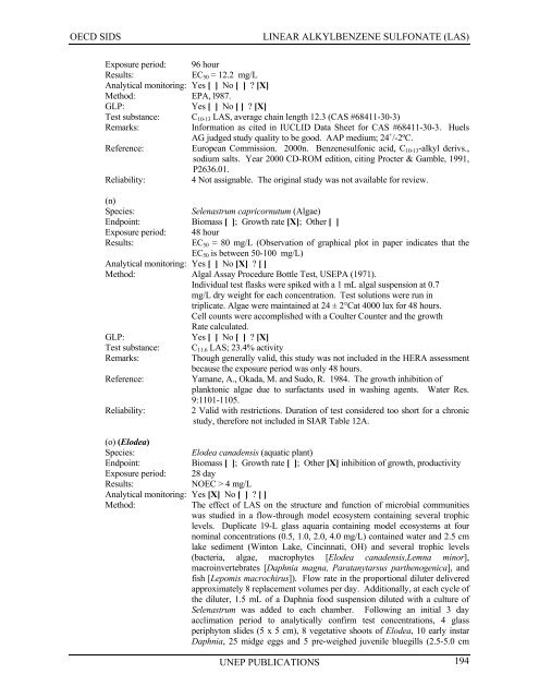 LINEAR ALKYLBENZENE SULFONATE (LAS) - UNEP Chemicals