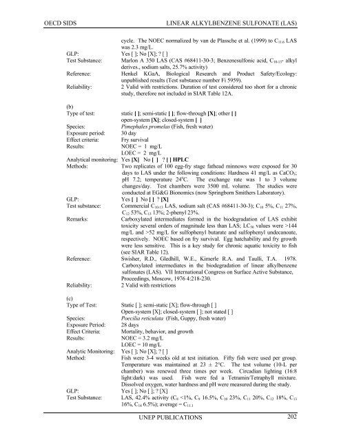 LINEAR ALKYLBENZENE SULFONATE (LAS) - UNEP Chemicals