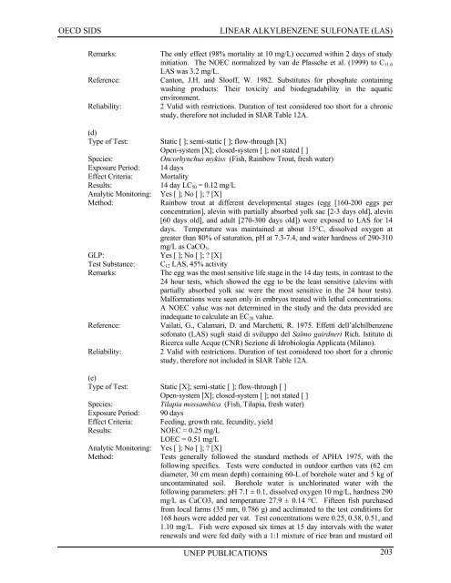 LINEAR ALKYLBENZENE SULFONATE (LAS) - UNEP Chemicals