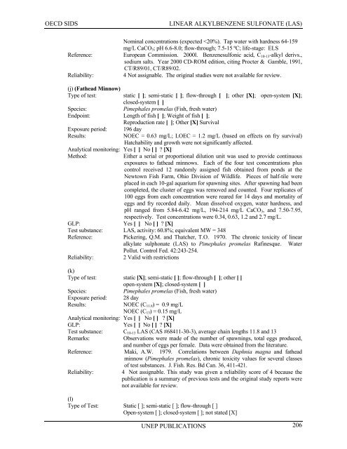 LINEAR ALKYLBENZENE SULFONATE (LAS) - UNEP Chemicals