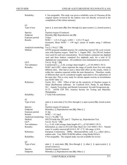 LINEAR ALKYLBENZENE SULFONATE (LAS) - UNEP Chemicals