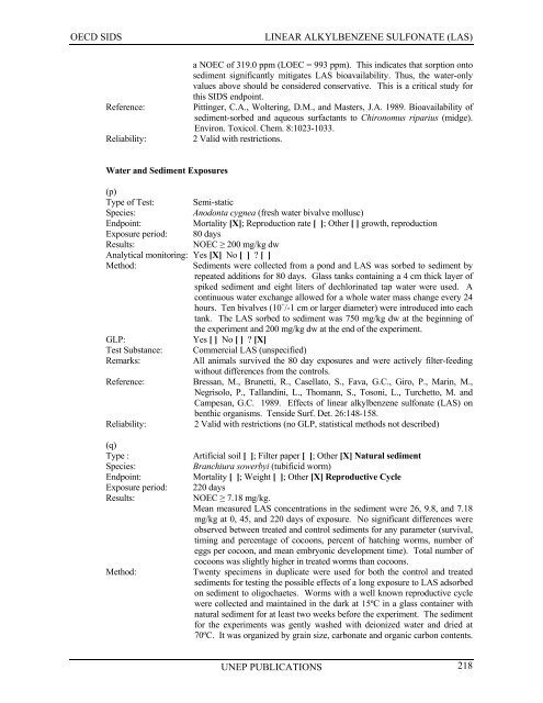 LINEAR ALKYLBENZENE SULFONATE (LAS) - UNEP Chemicals