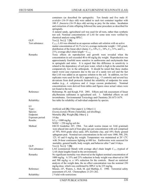 LINEAR ALKYLBENZENE SULFONATE (LAS) - UNEP Chemicals