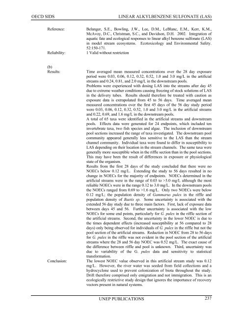 LINEAR ALKYLBENZENE SULFONATE (LAS) - UNEP Chemicals