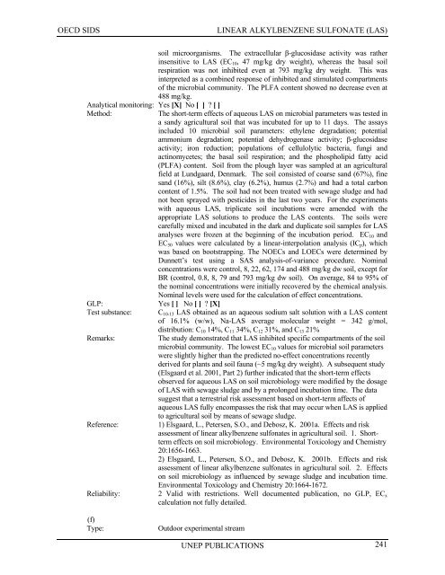 LINEAR ALKYLBENZENE SULFONATE (LAS) - UNEP Chemicals