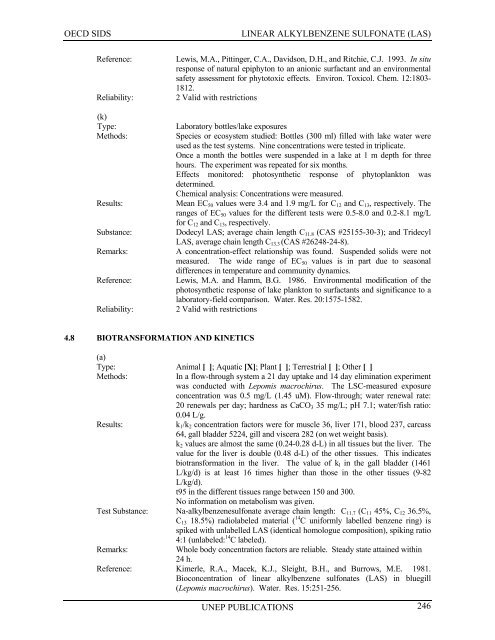 LINEAR ALKYLBENZENE SULFONATE (LAS) - UNEP Chemicals