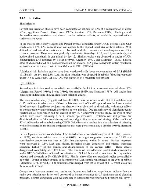 LINEAR ALKYLBENZENE SULFONATE (LAS) - UNEP Chemicals