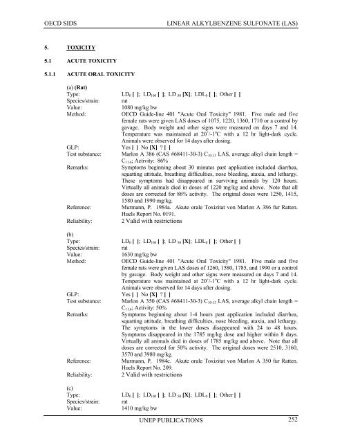 LINEAR ALKYLBENZENE SULFONATE (LAS) - UNEP Chemicals