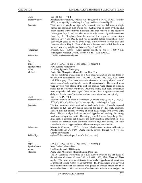 LINEAR ALKYLBENZENE SULFONATE (LAS) - UNEP Chemicals