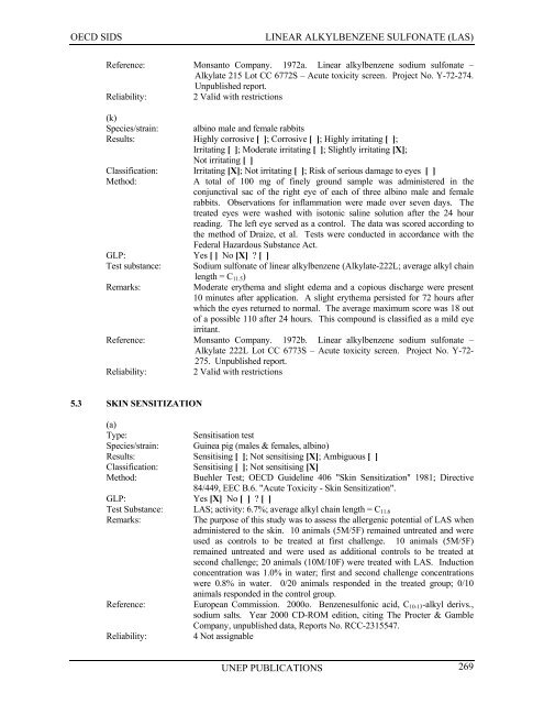 LINEAR ALKYLBENZENE SULFONATE (LAS) - UNEP Chemicals