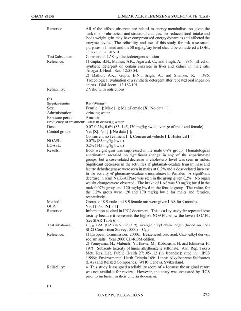 LINEAR ALKYLBENZENE SULFONATE (LAS) - UNEP Chemicals