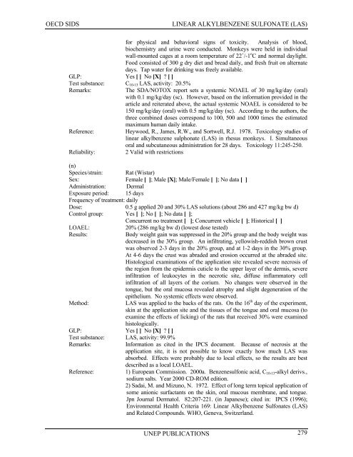 LINEAR ALKYLBENZENE SULFONATE (LAS) - UNEP Chemicals