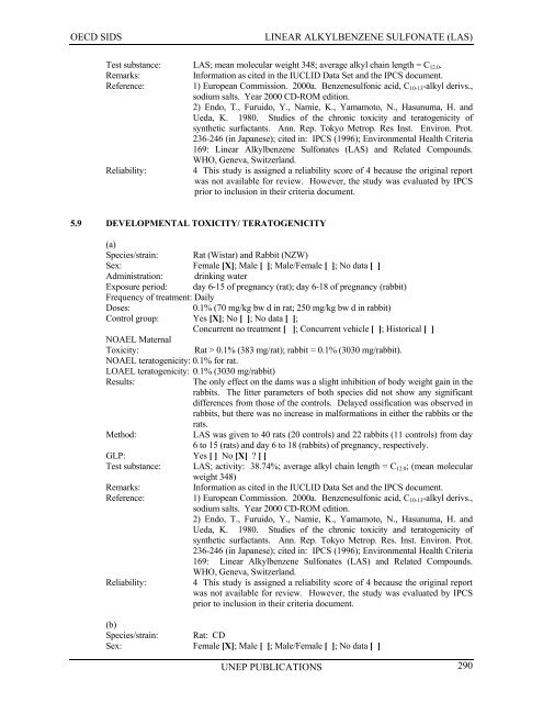 LINEAR ALKYLBENZENE SULFONATE (LAS) - UNEP Chemicals