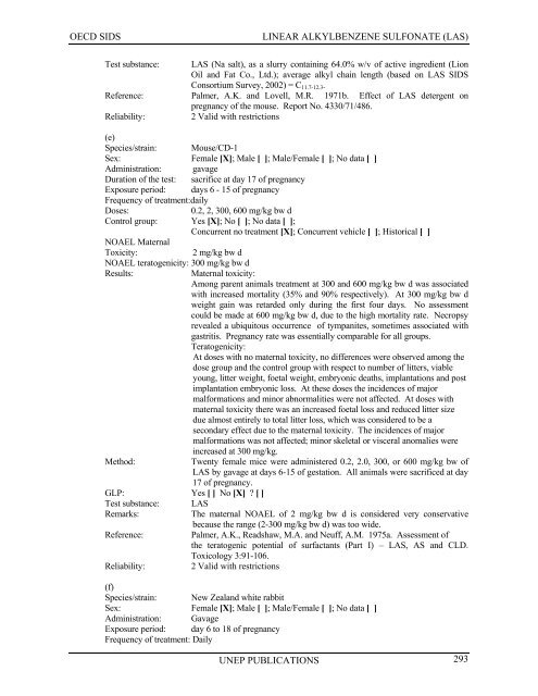 LINEAR ALKYLBENZENE SULFONATE (LAS) - UNEP Chemicals