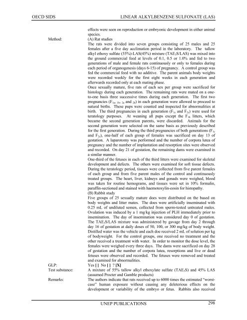 LINEAR ALKYLBENZENE SULFONATE (LAS) - UNEP Chemicals