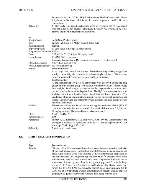 LINEAR ALKYLBENZENE SULFONATE (LAS) - UNEP Chemicals