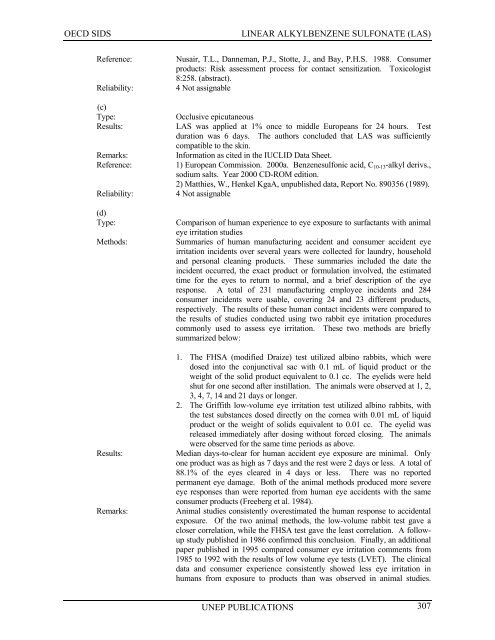 LINEAR ALKYLBENZENE SULFONATE (LAS) - UNEP Chemicals