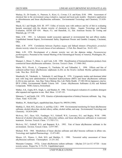 LINEAR ALKYLBENZENE SULFONATE (LAS) - UNEP Chemicals