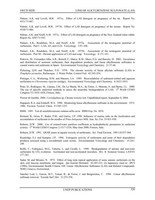 LINEAR ALKYLBENZENE SULFONATE (LAS) - UNEP Chemicals